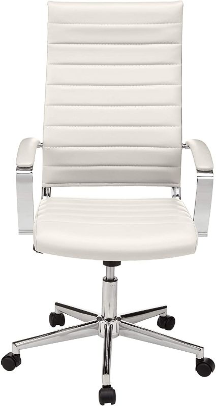 Photo 1 of ***PARTS ONLY***
Amazon Basics High-Back Executive Swivel Office Desk Chair with Ribbed Puresoft Upholstery - White, Lumbar Support, Modern Style
