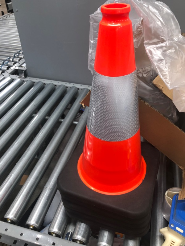 Photo 2 of (5 Cones) BESEA 18" Orange PVC Safety Traffic Cone Black Base Construction Road Parking Cones with 6" Reflective Collars
