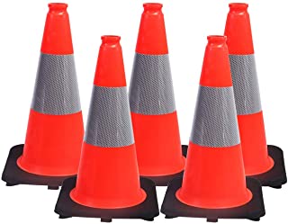 Photo 1 of (5 Cones) BESEA 18" Orange PVC Safety Traffic Cone Black Base Construction Road Parking Cones with 6" Reflective Collars
