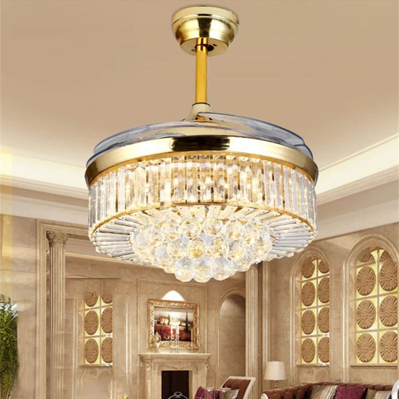 Photo 1 of  Retractable Crystal Ceiling Fan, 3 Light Change LED  Silent Fan Chandelier with Remote 