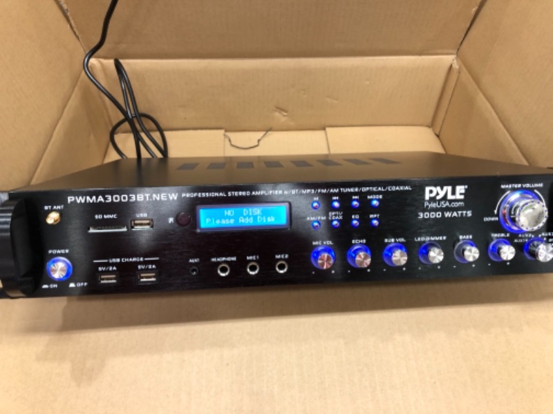 Photo 2 of Bluetooth Home Audio Power Amplifier -4 Ch. 3000W, Stereo Receiver w/ Speaker Selector, FM Radio, USB, Headphone, 2 Wireless Mics for Karaoke, Great for Home Entertainment System - Pyle PWMA3003BT.NEW
