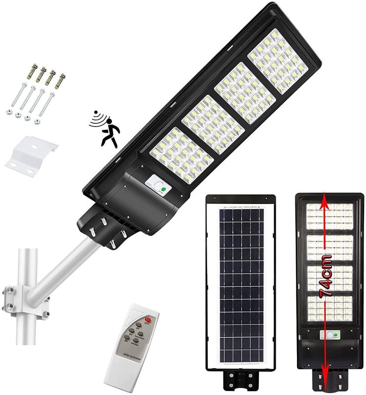 Photo 1 of 300W Solar Street Light, 15000LM Dusk to Dawn LED Solar Flood Lights Outdoor Motion Sensor with Remote Control & Arm Pole, Solar Security Led Outdoor Light Lamp for Yard, Garden, Parking Lot
