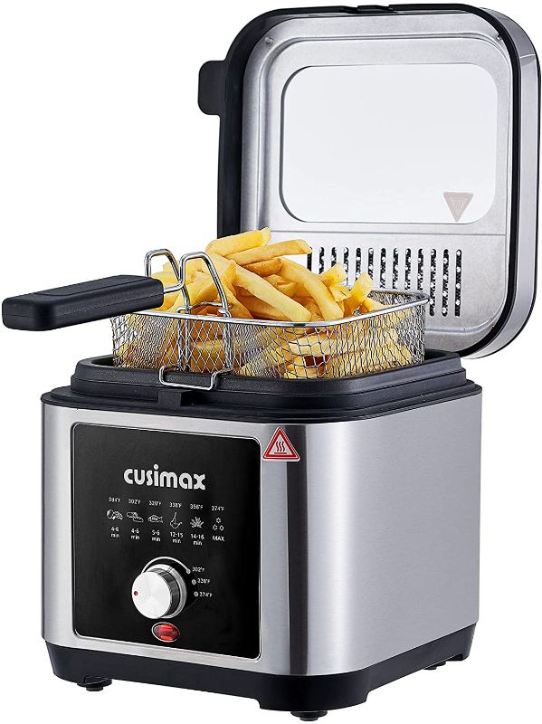 Photo 1 of **does not turn on** Deep Fryer CUSIMAX Electric Deep Fryer with Basket and Drip Hook, 2.6Qt Oil Capacity Fish Fryer with Temperature Control, Removable Lid with View Window and Filter, Stainless Steel fryers, 1200W
