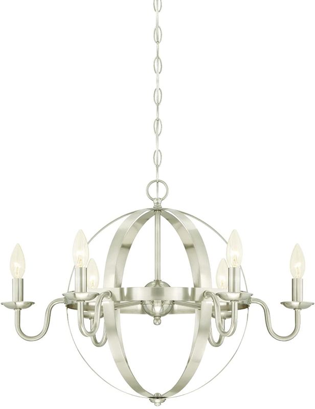 Photo 1 of Westinghouse Lighting 6303100 Brixton Six-Light Indoor Chandelier, Brushed Nickel Finish,
