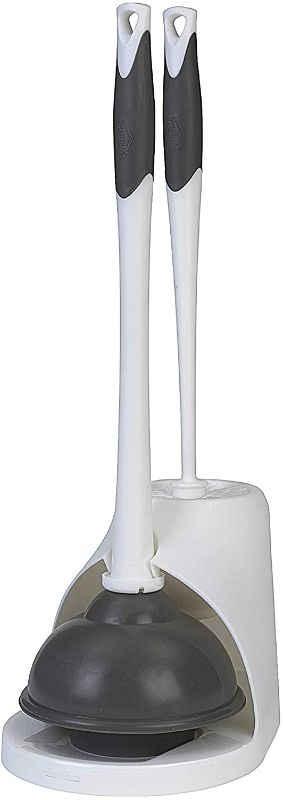 Photo 1 of Clorox Toilet Plunger and Bowl Brush Combo Set with Caddy, White/Gray