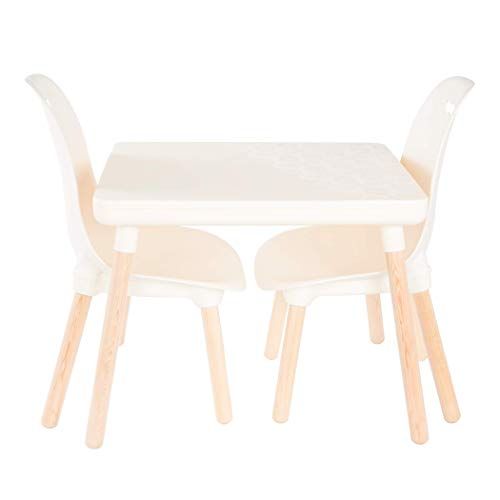 Photo 1 of B. Toys by Battat Spaces by Battat – Kids Furniture Set – 1 Craft Table & 2 Kids Chairs with Natural Wooden Legs (Ivory)