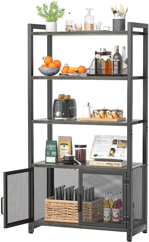 Photo 1 of Armocity Storage Cabinet with 2 Doors and 5 Shelves, Kitchen Pantry Storage Cabinet with 5-Tier Shelves, Industrial Storage Cabinet for Living Room and Bathroom, Entryway Cabinet, Grey Oak
