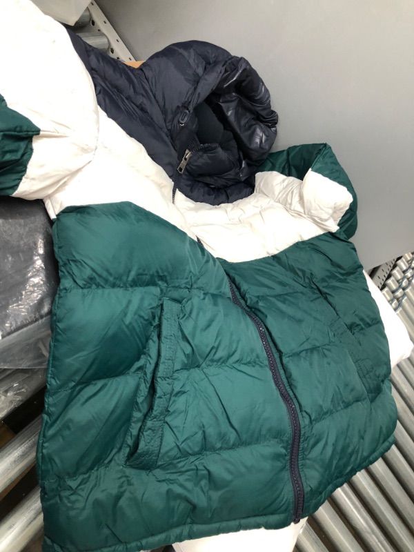 Photo 3 of Tommy Hilfiger Men's Hooded Puffer Jacket, Green Color Block, X-Large
