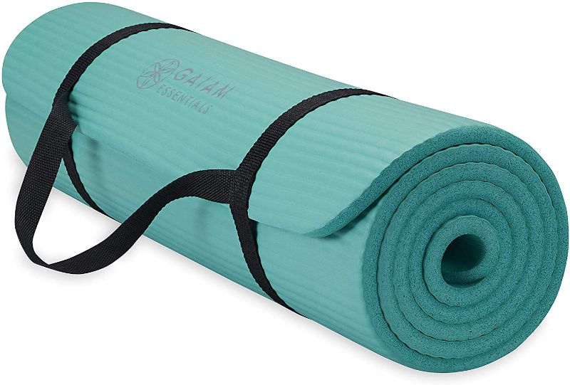 Photo 1 of **incomplete**Gaiam Essentials Thick Yoga Mat Fitness & Exercise Mat with Easy-Cinch Yoga Mat Carrier Strap, 72"L x 24"W x 2/5 Inch Thick
