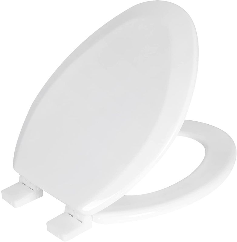 Photo 1 of AINAZHI Elongated White Wooden Toilet Seat, Fast and Secure installation, Easy Clean,Non-American Standard Toilet Seats
