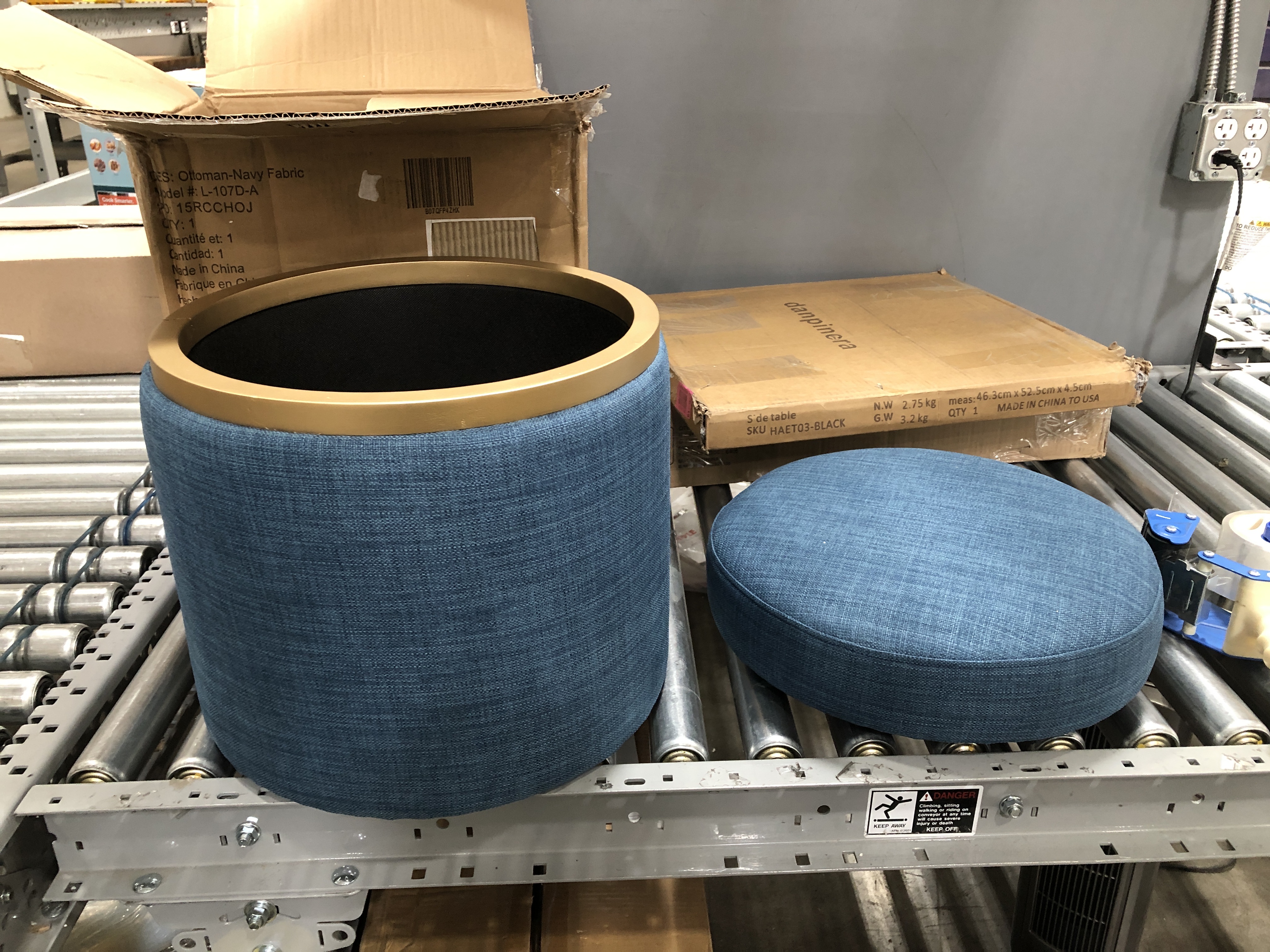 Photo 2 of **Damaged**
Amazon Brand – Rivet Asher Round Upholstered Storage Ottoman, 15.75"W, Navy Blue
