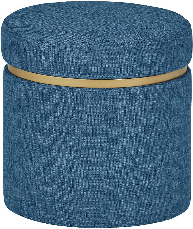 Photo 1 of **Damaged**
Amazon Brand – Rivet Asher Round Upholstered Storage Ottoman, 15.75"W, Navy Blue
