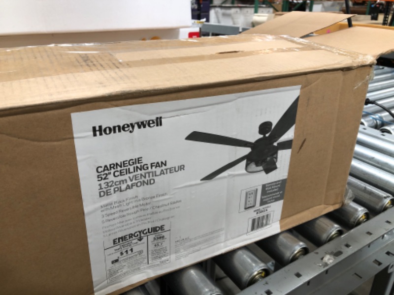 Photo 4 of **incomplete**
Honeywell Ceiling Fans 50614-01 Carnegie LED Ceiling Fan 52", Indoor, Rustic Barnwood Blades, Industrial Cage Light, Matte Black