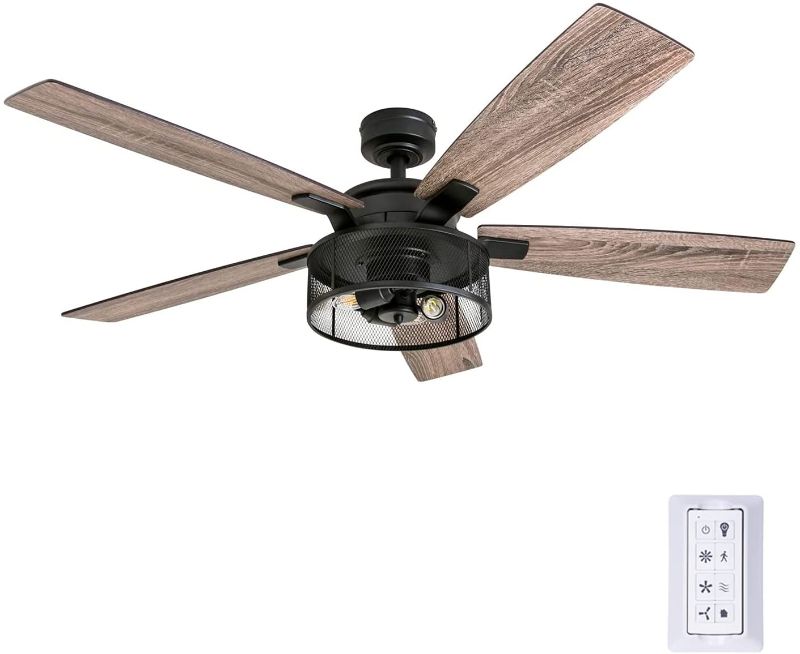 Photo 1 of **incomplete**
Honeywell Ceiling Fans 50614-01 Carnegie LED Ceiling Fan 52", Indoor, Rustic Barnwood Blades, Industrial Cage Light, Matte Black