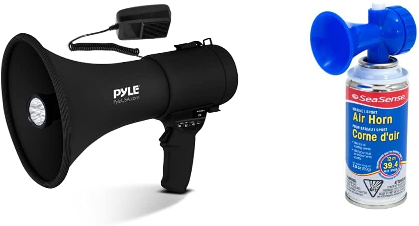 Photo 1 of **Incomplete**Pyle Portable Compact PA Megaphone Speaker & Rechargeable Battery - Indoor Outdoor - PMP561LTB & SeaSense Large Air Horn, Blue, 3.5 oz.

