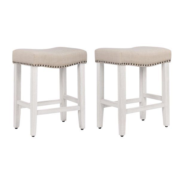 Photo 1 of 24" Upholstered Saddle Seat Bar Stool, Set of 2
