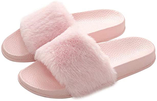 Photo 1 of **set of 2**
Women's Slippers Fuzzy Slides, Fluffy Sandals Faux Fur Flip Flops Open Toe Soft Indoor Outdoor (9)

