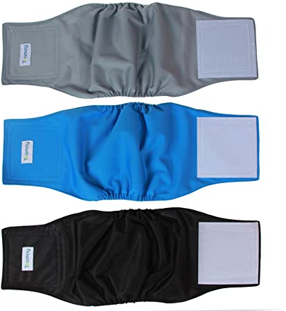 Photo 1 of **SET OF 2**
Teamoy Reusable Wrap Diapers for Male Dogs, Washable Puppy Belly Band Pack of 3 (M, Black+ Gray+ Lake Blue)
