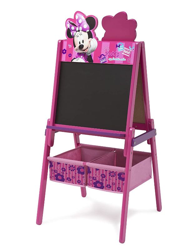 Photo 1 of Delta Children Wooden Double-Sided Kids Easel with Storage -Ideal for Arts & Crafts, Drawing, Homeschooling and More, Disney Minnie Mouse
