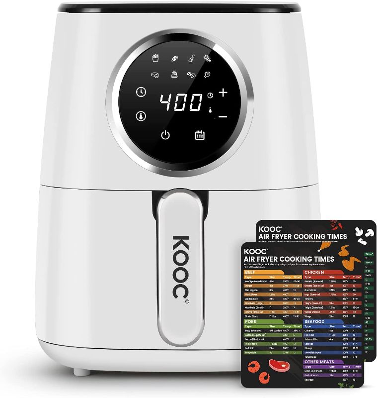 Photo 1 of [NEW LANUCH] KOOC Large Air Fryer, 4.5-Quart Electric Hot Oven Cooker, Free Cheat Sheet for Quick Reference Guide, LED Touch Digital Screen, 8 in 1, Customized Temp/Time, Nonstick Basket, White
