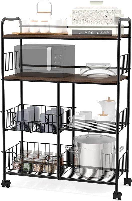 Photo 1 of *MISSING HARDWARE* Bakers Racks for Kitchens with Storage on Wheels ANBAIMEI Microwave Stand with Storage Microwave Cart Kitchen Shelf Coffee Bar Cabinet, Sidebar Design, 4 Tier
