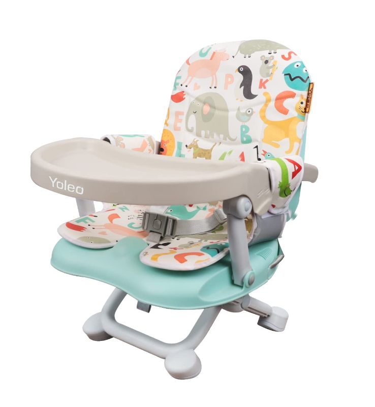 Photo 1 of Baby Highchair Booster Seat for Dining Table Height Adjustable Toddlers Chair Portable, YOLEO Foldable High Chair with Cushion & Tray Removable(Blue Themed Booster Chair)
