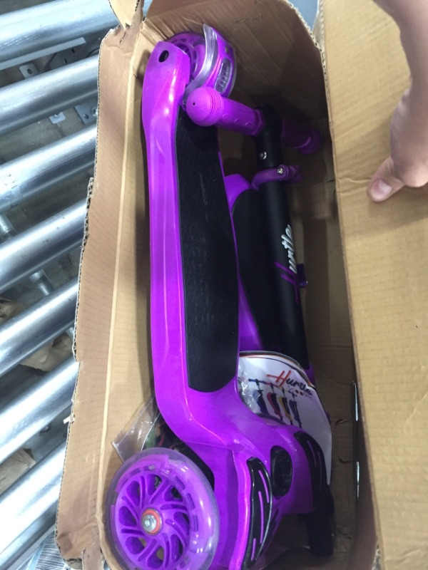 Photo 2 of Hurtle ScootKid 3 Wheel Toddler Child Mini Ride On Toy Tricycle Scooter with Colorful LED Light Up Smooth Rolling Wheels, Purple