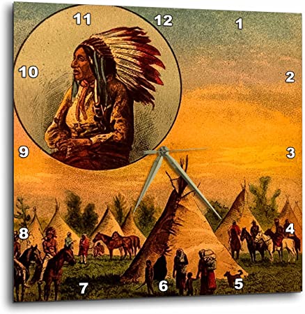 Photo 1 of 3D Rose Vintage Illustration of Native American from a Magic Lantern Slide Wall Clock, 15" x 15"
