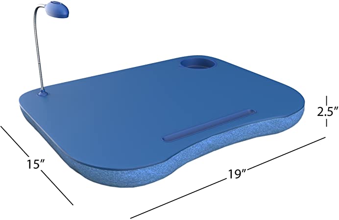 Photo 1 of Laptop Lap Desk, Portable with Foam Filled Fleece Cushion, LED Desk Light, Cup Holder-for Homework, Drawing, Reading and More by Lavish Home (Blue)
