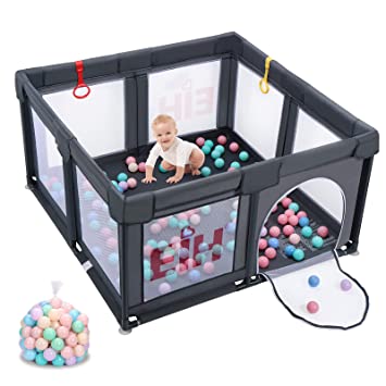 Photo 1 of EIH Baby Playpen, Playpen for Babies and Toddlers Indoor & Outdoor Kids Activity Center with 50 Ocean Balls Small Baby Playard Breathable Mesh Kids Safety Play Area, 47in x 47in
