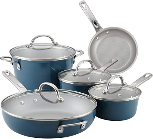 Photo 1 of Ayesha Curry Home Collection Nonstick Cookware Pots and Pans Set, 9 Piece, Twilight Teal
