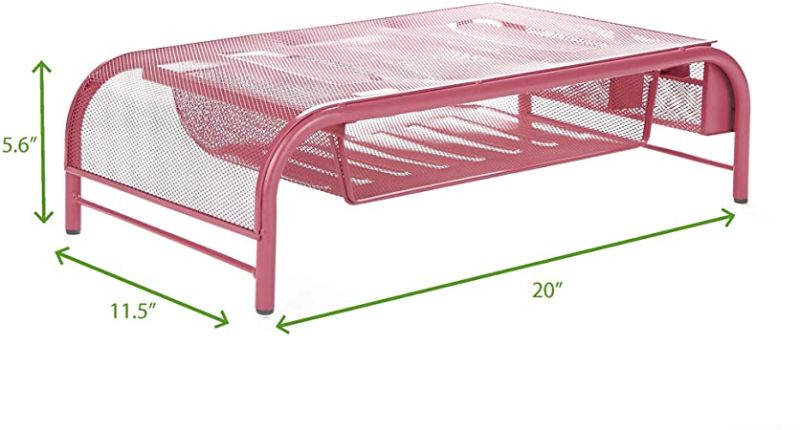 Photo 1 of Mind Reader MESHMONSTA-PNK Metal Mesh Desk Drawer, Desktop Monitor Stand Organizer, Pink
