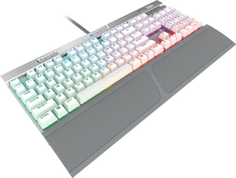 Photo 1 of CORSAIR - K70 RGB MK. 2 SE RAPIDFIRE Full-size Wired Mechanical Cherry MX Speed Linear Switch Gaming Keyboard with Wht PBT Keycaps - Silver Anodized Brushed Aluminum
