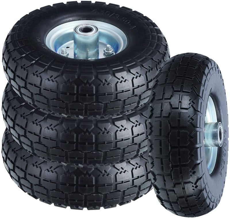 Photo 1 of 10" Flat Free Tires Solid Rubber  Wheels?4.10/3.5-4 Air Less Tires Wheels with 5/8" Center Bearings