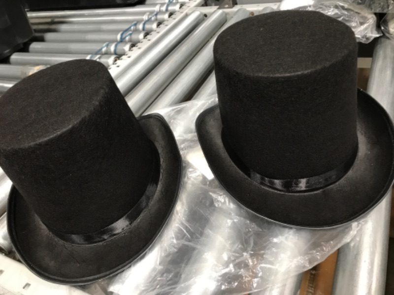 Photo 2 of 2-Pack Black Felt Top Hat, Lincoln Hat, Magician Hat Halloween Costume Accessory (set of 3)