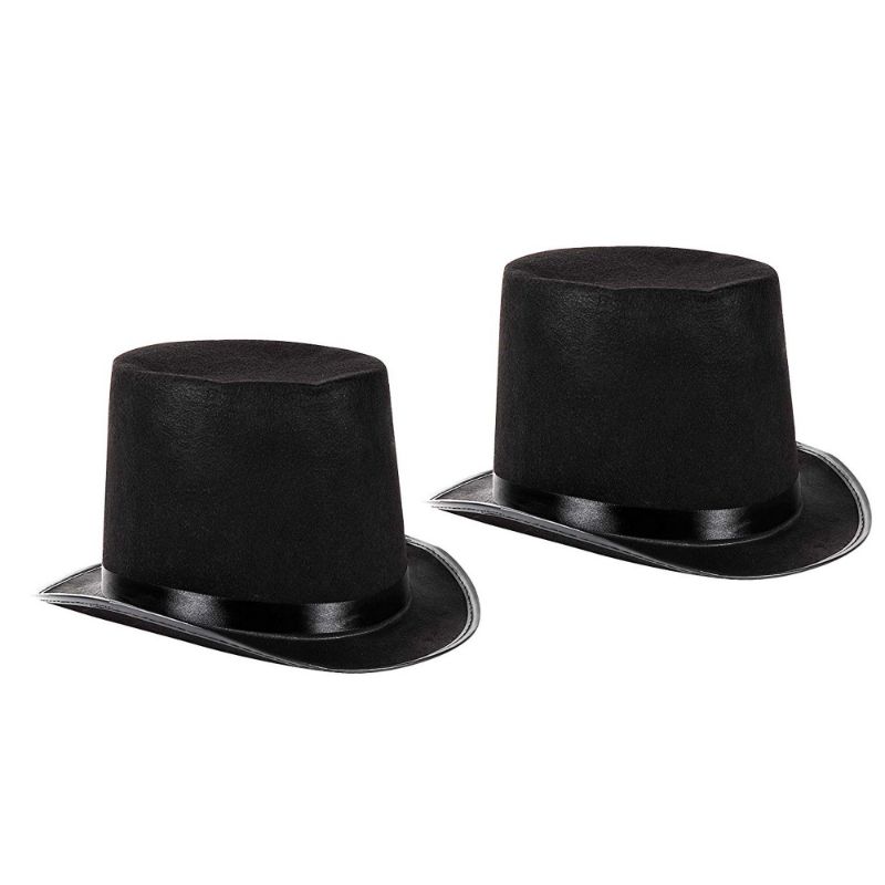 Photo 1 of 2-Pack Black Felt Top Hat, Lincoln Hat, Magician Hat Halloween Costume Accessory (set of 3)