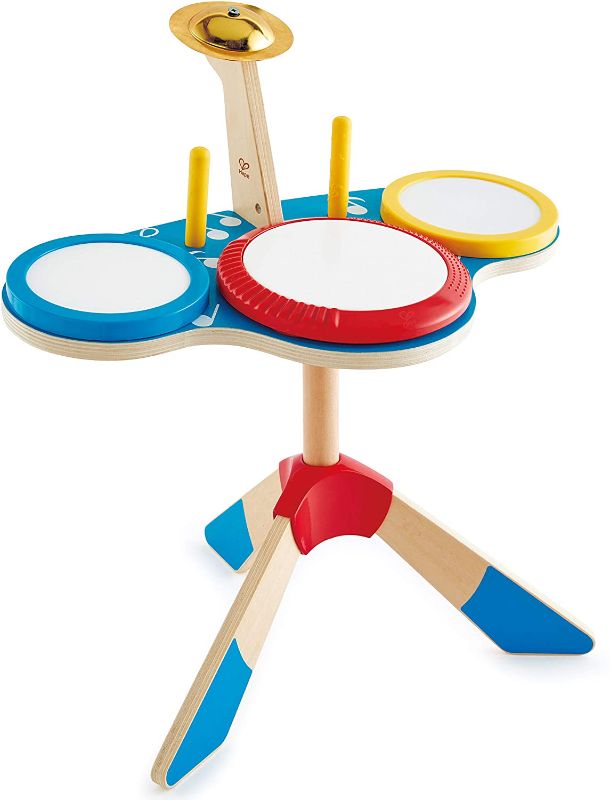 Photo 1 of Hape Drum and Cymbal Set | Toddlers Wooden Drum and Cymbal Musical Instrument Set