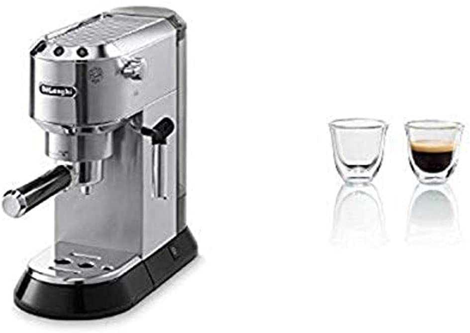 Photo 1 of Delonghi EC680M DEDICA 15-Bar Pump Espresso Machine, Stainless Steel & DeLonghi Double Walled Thermo Espresso Glasses, Set of 2
