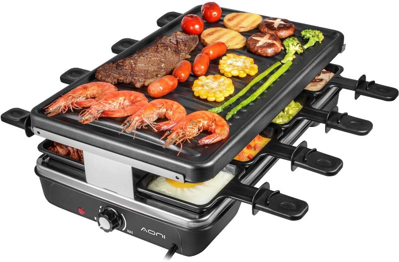 Photo 1 of Raclette Table Grill, Korean BBQ Grill Electric Indoor Cheese Raclette, Removable Non-Stick Surface, Temperature Control & Dishwasher Safe, 1200W