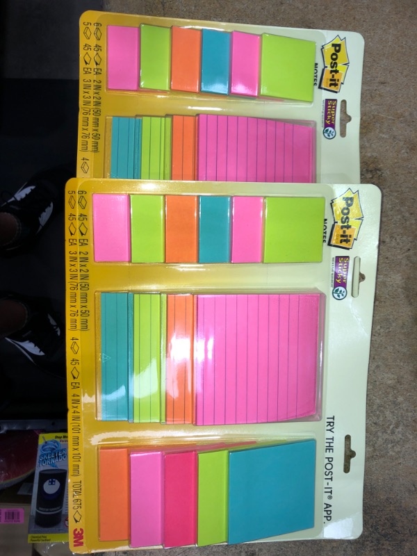 Photo 2 of Post-it Super Sticky Notes, Assorted Sizes, 15 Pads, 2x the Sticking Power, Miami Collection, Neon Colors (Orange, Pink, Blue, Green), Recyclable (4423-15SSMIA)
2 PACKS