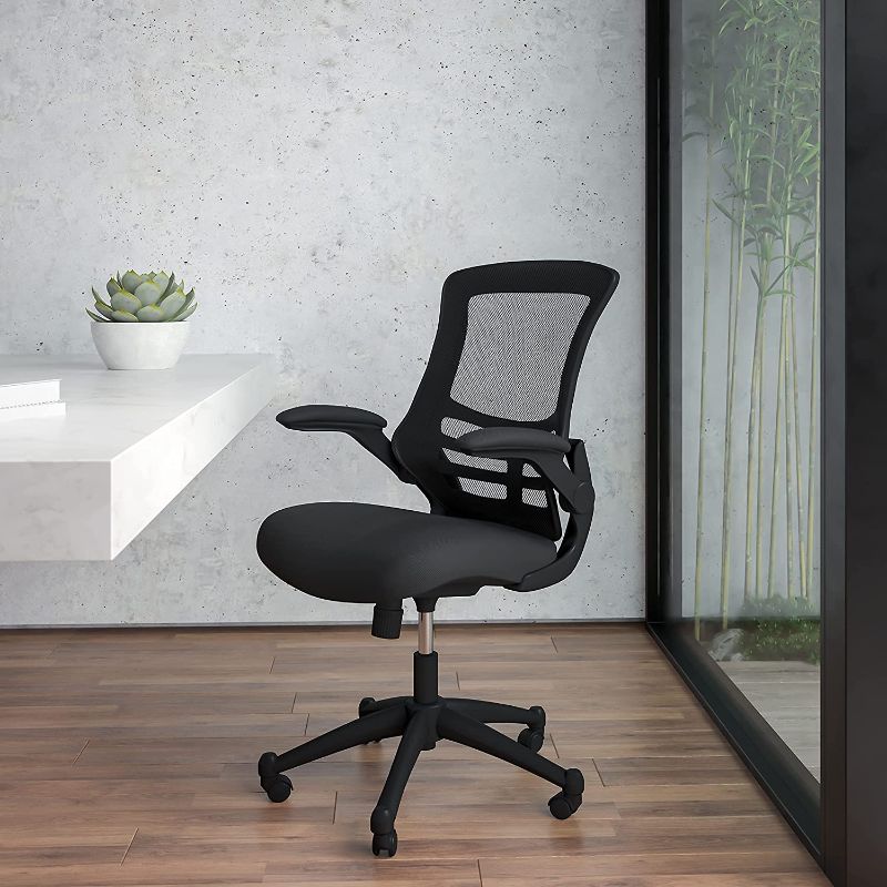 Photo 1 of ***PARTS ONLY*** Flash Furniture Mid-Back Black Mesh Swivel Ergonomic Task Office Chair with Flip-Up Arms
