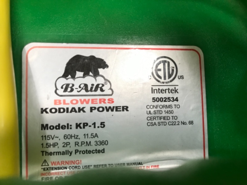 Photo 1 of B-Air Kodiak 1.5 HP ETL Air Blower | Powerful Bounce House Blower Fan for Large Inflatable Bounce House, Bouncy Castle and Slides
