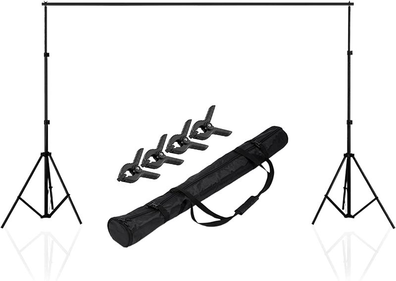 Photo 1 of KinGrow 6.5x6.5ft Photo Backdrop Stand, Adjustable Background Support System with Clips for Photography Video Studio and Parties Photo Booth
