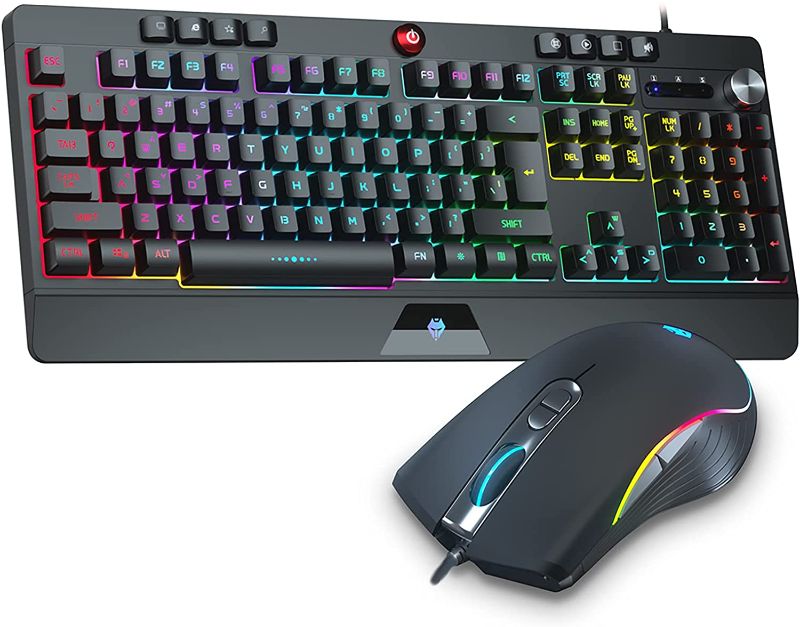 Photo 1 of V9000 USB Wired Gaming Keyboard Mouse Set, 104+10 Keys, 10 RGB Backlit Modes, 19 Keys Anti-Ghost Keyboard, 1200-7200 DPI Gaming Mouse (Black)
