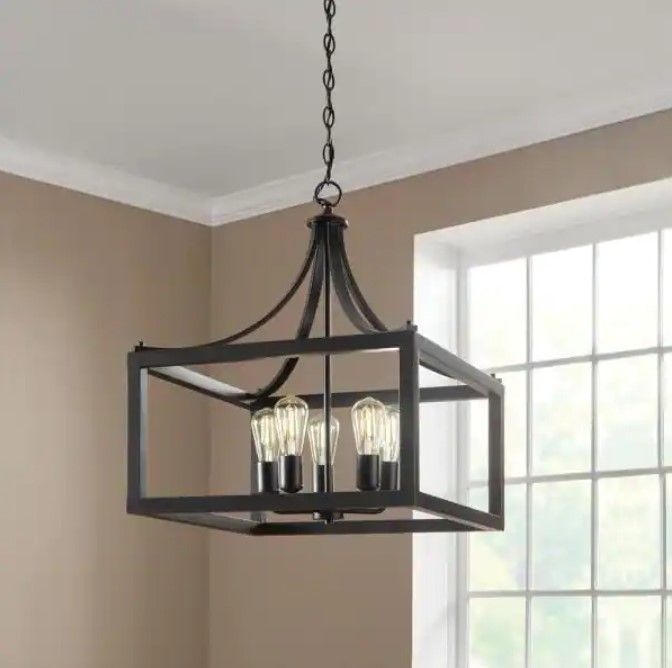 Photo 1 of *MISSING COMPONENTS* Hampton Bay - Boswell Quarter 20 in. 5-Light Distressed Black Farmhouse Pendant for Kitchen or Entryway