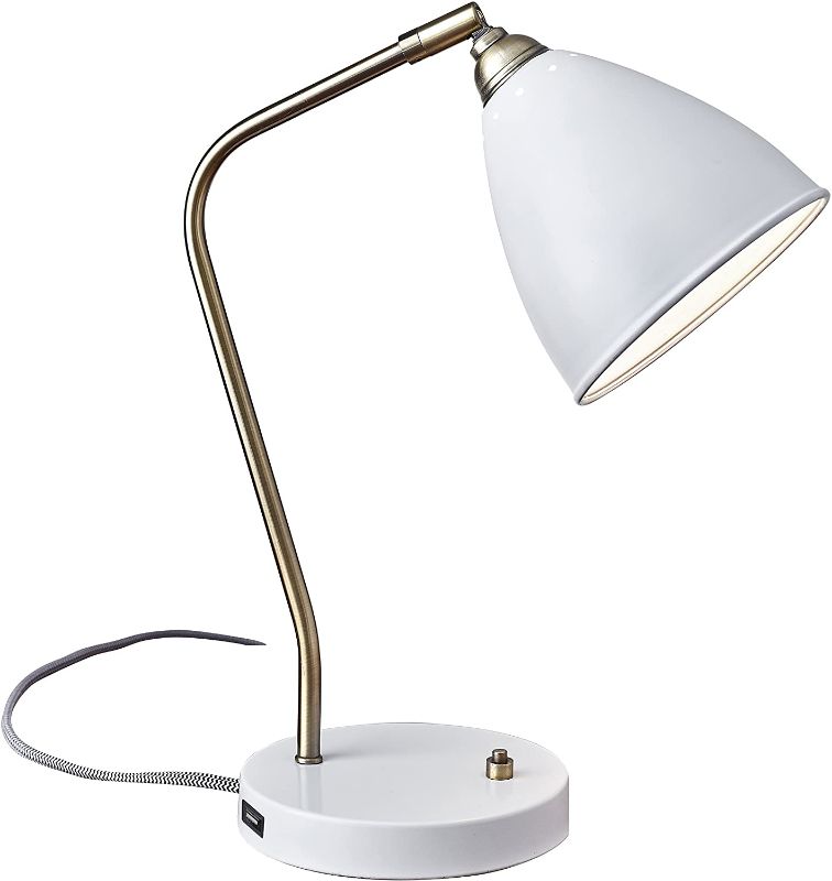 Photo 1 of Adesso 16"-21" USB Desk, Smart Outlet Compatible Home 3463-02 Transitional One Light Table Lamp from Chelsea Collection in Two-Tone Finish, 11.00 inches, Painted Brass/White
