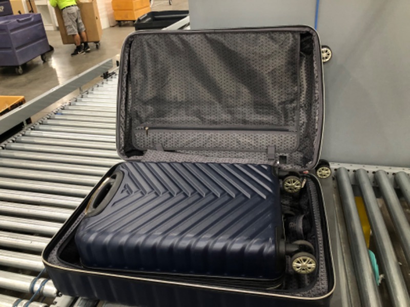 Photo 1 of Damaged (Parts Only) - Kenneth Cole Reaction Madison Square Hardside Chevron Expandable Luggage, Navy, 2-Piece Set (20" & 28")
