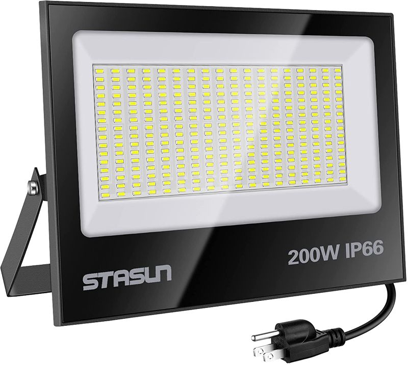 Photo 2 of STASUN Dusk to Dawn Flood Light, 200W 20000lm Security Floodlight Photocell, 6000K Daylight White, IP66 Waterproof Super Bright Work Light, Outdoor Flood Light for Parking Lot, Playground, Court, Yard
