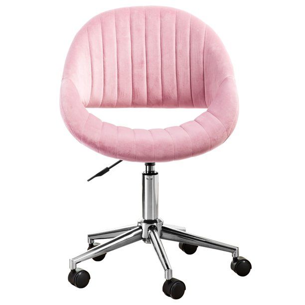 Photo 1 of WHISHINE Cute Desk Chair,Adjustable Swivel Office Chair for Girl, Velvet Chair with Wheels (Pink-Chrome Frame)
