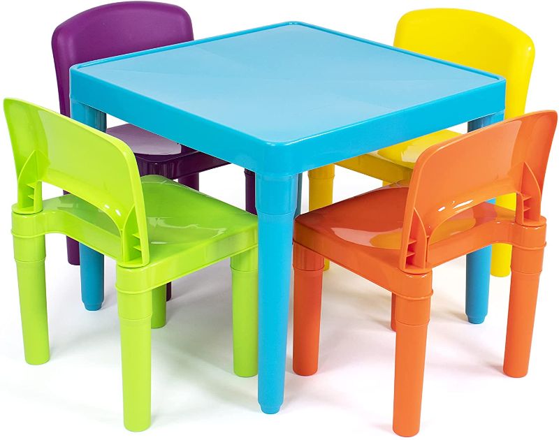 Photo 1 of Humble Crew, Blue Table & Red/Green/Yellow/Purple Kids Lightweight Plastic Table and 4 Chairs Set, Square
- Minor cosmetic damaged 